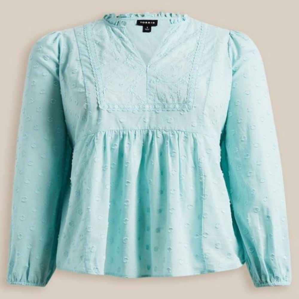 Torrid Blue Eyelet Clip Dot Top- Size 2X NWT